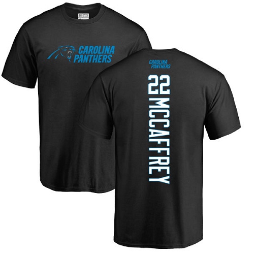 Carolina Panthers Men Black Christian McCaffrey Backer NFL Football #22 T Shirt